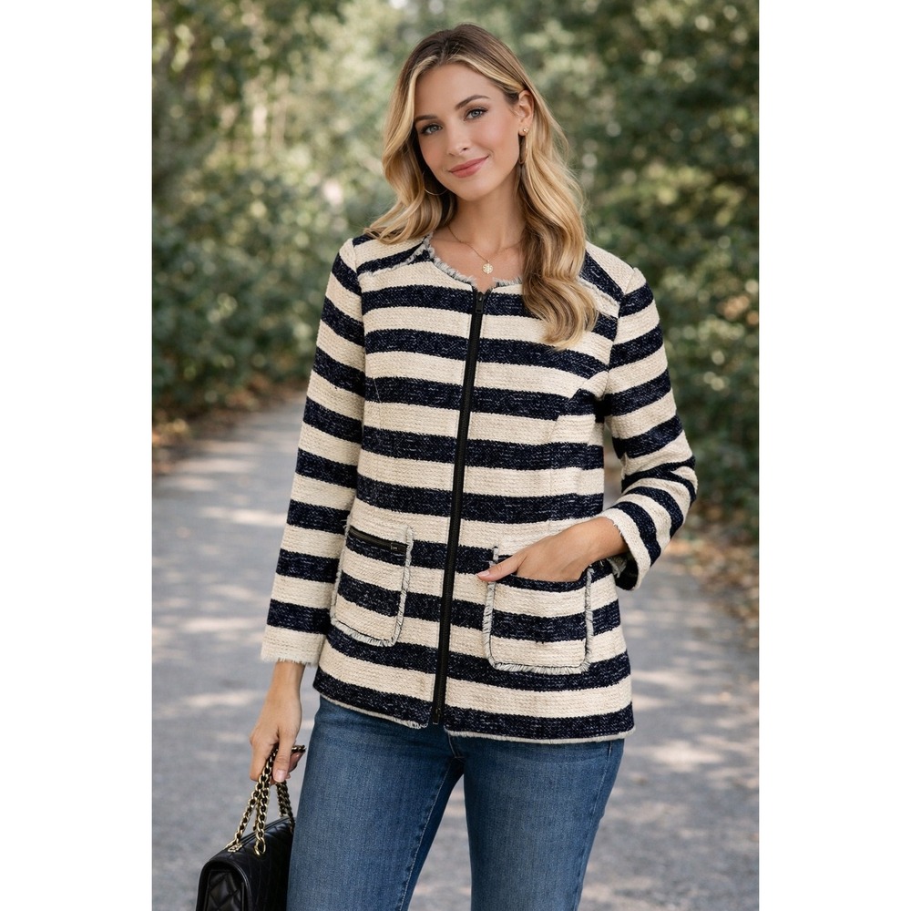 Womens Crown & Ivy Full Zip Coat Striped Size Small S New NWT $89